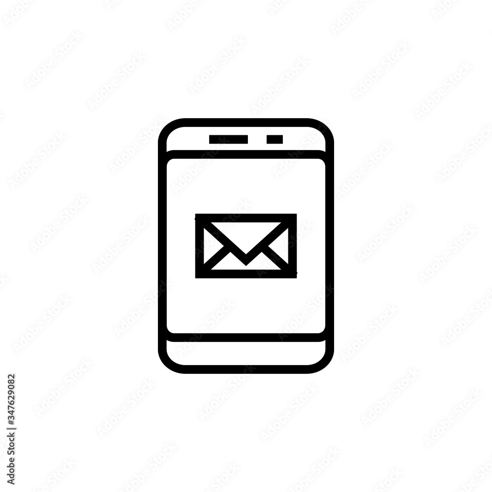 Poster mobile mail sending icon in outline style on white background, smartphone mail message vector icon