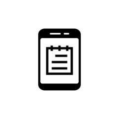 Mobile notes line icon, E-learning linear style sign for mobile concept and web design, Smartphone with notebook black flat design icon in outline style on white background,
