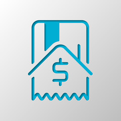 Buy house, credit card and receipt with dollar sign. Paper design. Cutted symbol with shadow
