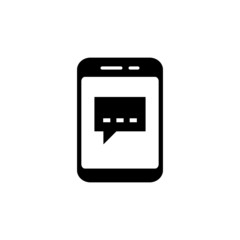 Smartphone or phone receiving message icon symbol vector illustration, SMS icon in black flat design on white background,