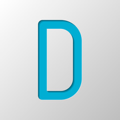 Letter D of alphabet, isolated outline symbol. Paper design. Cutted symbol with shadow