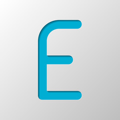 Letter E of alphabet, isolated outline symbol. Paper design. Cutted symbol with shadow