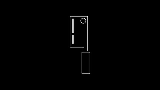 White line Meat chopper icon isolated on black background. Kitchen knife for meat. Butcher knife. Happy Halloween party. 4K Video motion graphic animation
