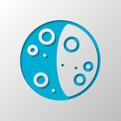 Simple moon, astronomy logo. Paper design. Cutted symbol with shadow