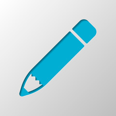 Simple pencil or pen, edit or write. Paper design. Cutted symbol with shadow