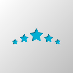 5 stars rating, top service. Paper design. Cutted symbol with shadow