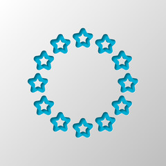Stars circle, european union. Paper design. Cutted symbol with shadow