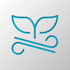 Whale tail on wave, outline design. Paper design. Cutted symbol with shadow