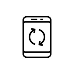 Smartphone update icon in outline style on white background, Telephone upgrade screen linear style sign for mobile concept and web design, Mobile phone refresh arrows outline vector icon, Symbol, logo