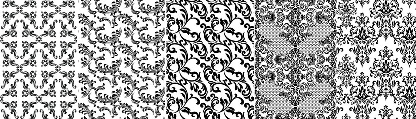 Damask white and black ornament.Traditional pattern.Decorative element eastern tracery.Floral ,victorian,baroque,Indian design. Texture for arabic wallpapers.