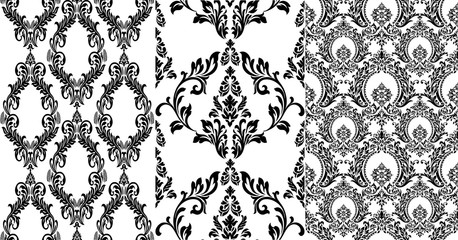 Damask white and black ornament.Traditional pattern.Decorative element eastern tracery.Floral ,victorian,baroque,Indian design. Texture for arabic wallpapers.