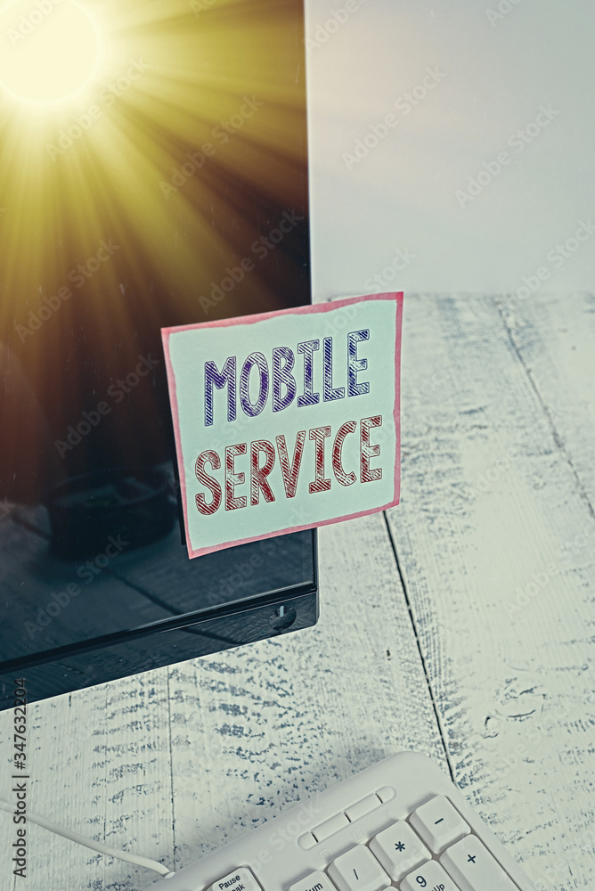 Aufkleber text sign showing mobile service. business photo showcasing radio communication utility between mobi