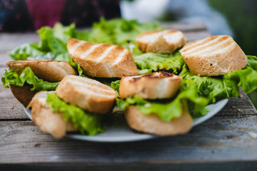sandwiches with toast and green salad