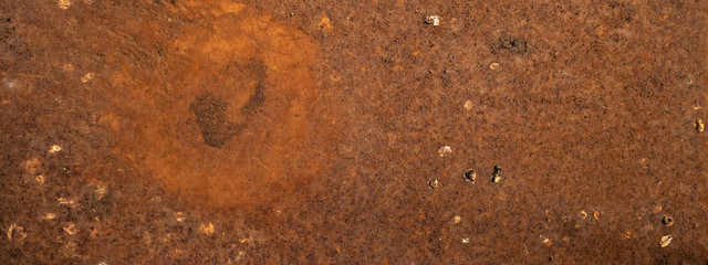 Grunge rusty dark brown orange rustic metal background texture banner Panorama, with copy space

