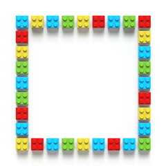 Square made of colorful toy bricks 3D