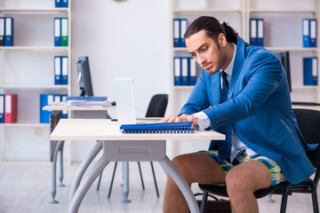 Young male employee in travel preparation concept