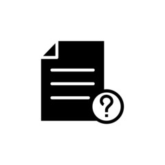 Document file page question mark icon in black flaton white background, Vector icon