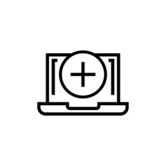 Laptop icon with add sign icon in outline style on white background, Notebook icon and new, plus, positive symbol 