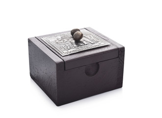Handmade wooden box isolated on white background