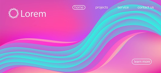 Naklejka premium 3d Fluid Bright Vector Background. Landing Page, Pink, Purple Background. Neon 