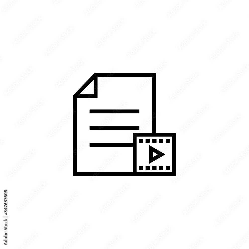 Poster document extension file format movie page video icon in outline style on white background, vector ic