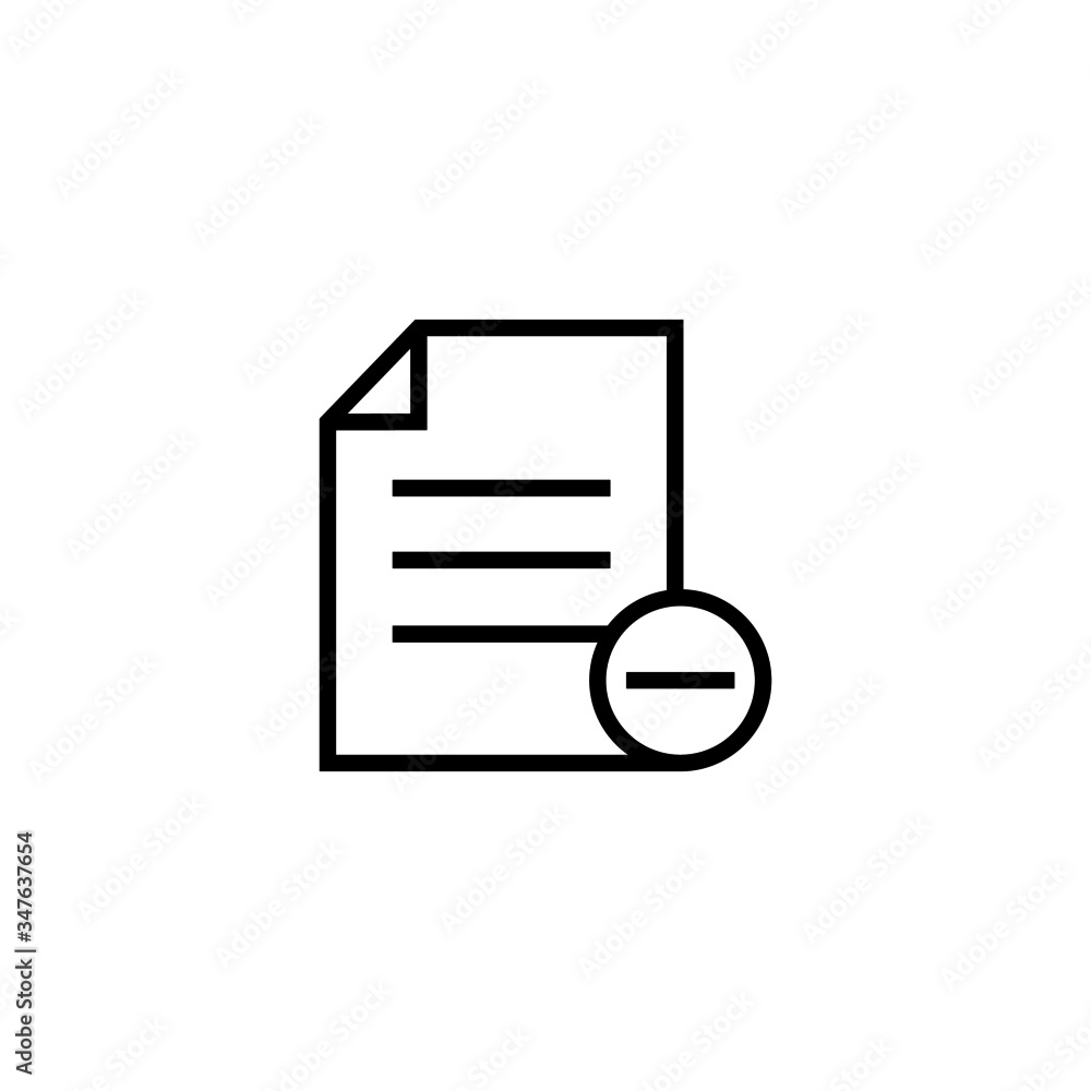 Poster document file minus page icon in outline style on white background, vector icon