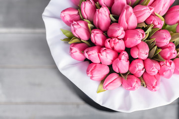 Bouquet of flowers. Pink tulips.