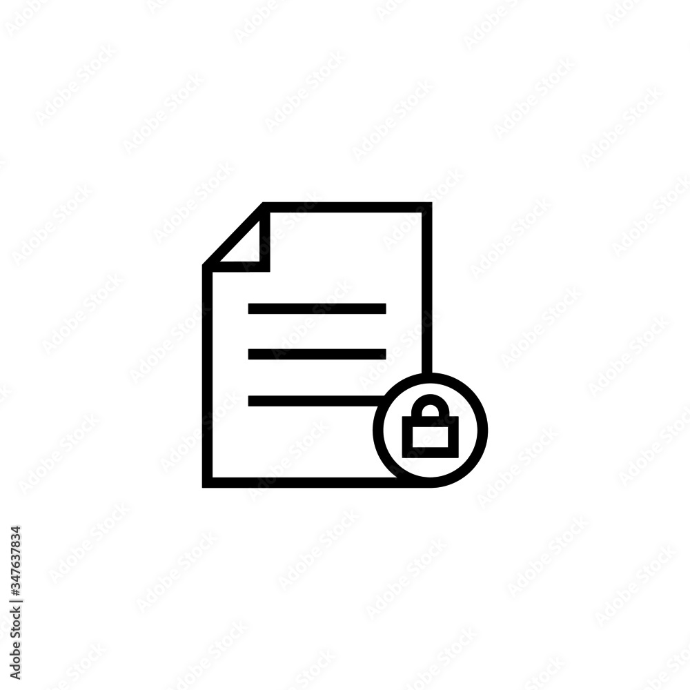 Poster report icon with padlock sign, icon in outline style on white background, report icon and security, 