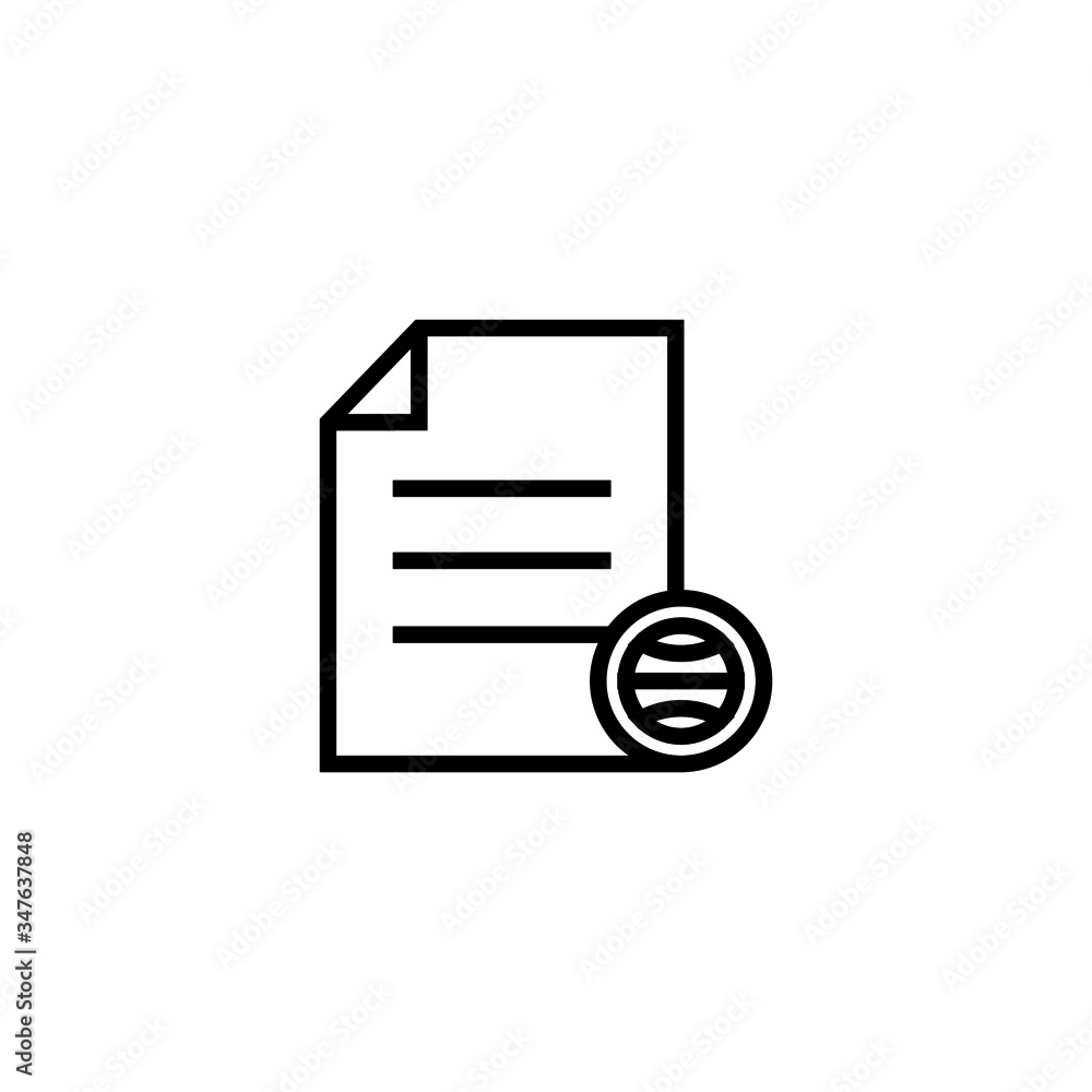 Poster document file global globe internet network page icon in outline style on white background, vector i