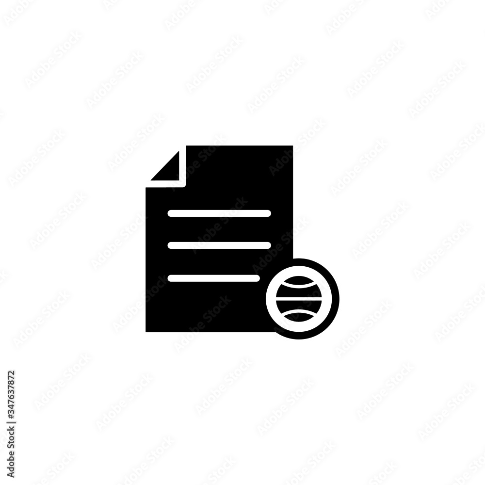 Poster document file global globe internet network page icon in black flaton white background, vector icon