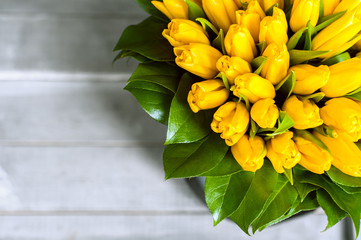 Bouquet of flowers. Yellow tulips.