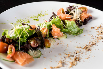 Appetizer - Salmon Carpaccio with Salad Mix. Nice