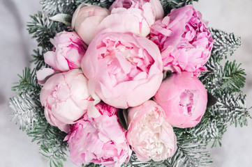 Bouquet of flowers. Pink peonies.