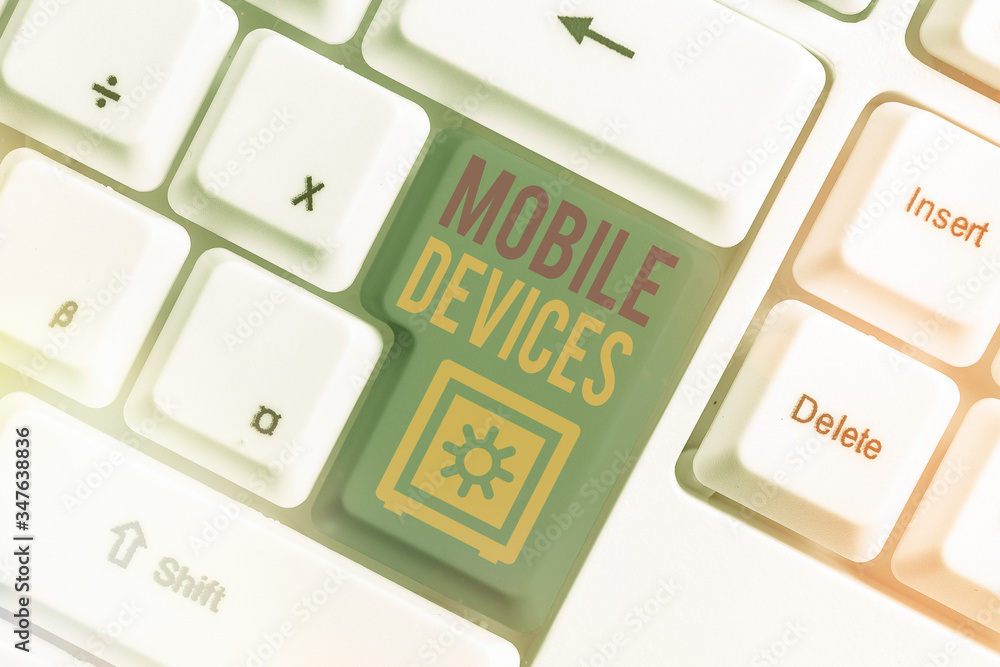 Poster writing note showing mobile devices. business concept for a portable computing device like smartphon