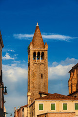 Fototapeta premium A typical venetian pine-cone shaped spire of the medieval Church of Saint Barnabas in Venice (14th century)