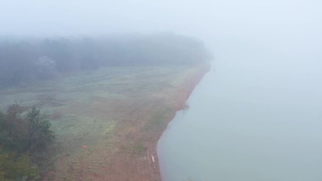 Lake Shoreline On A Foggy Day, Bryan, TX, USA