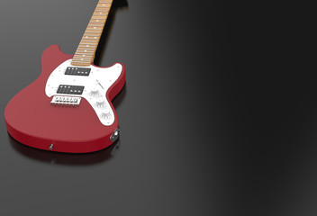 Obraz premium Red guitar 3D realistic render on black background