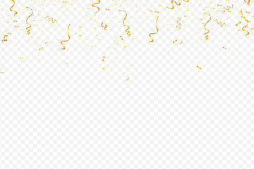 celebration background with gold confetti. Gold glitter confetti flying vector background