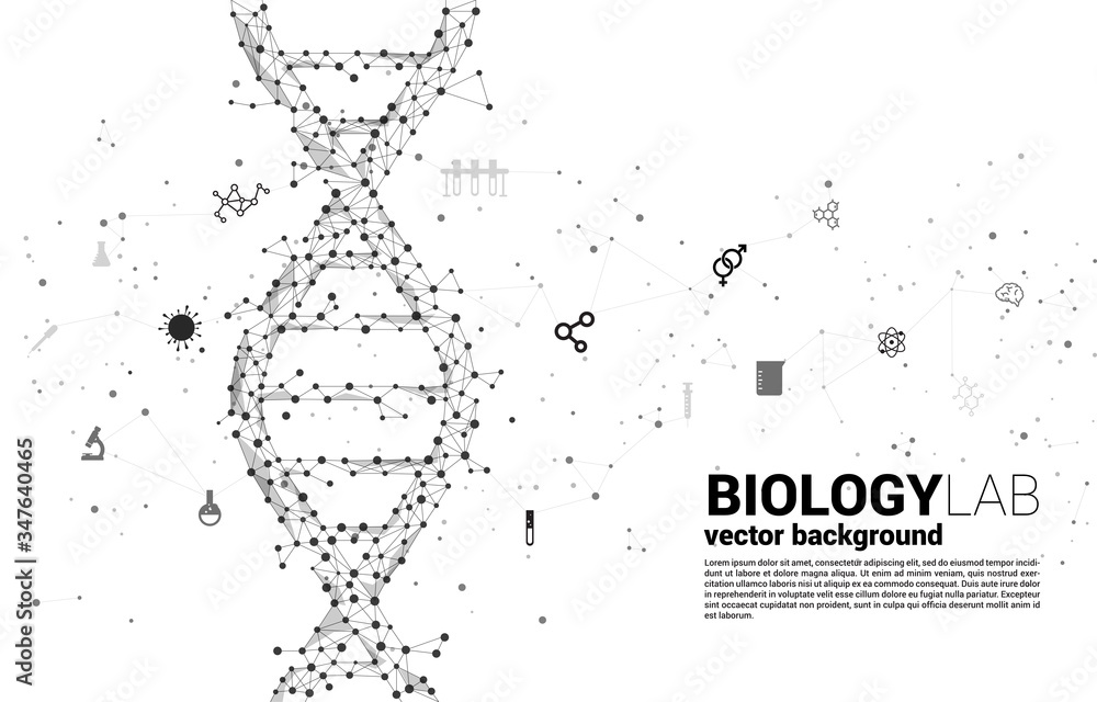 Poster vector dna genetic structure from dot connect line polygon with icon. background concept for biotech