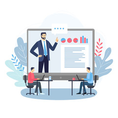 Concept of online education modern vector illustration. Concepts for online education, online training courses, staff training, retraining, specialization, university, tutorials.