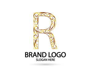 Luxury letter R logo template in gold color. Royal premium logo template vector