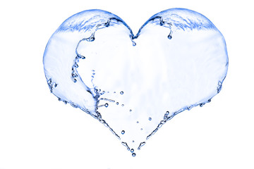Fototapeta na wymiar Heart shaped water. Spray and fluid bubbles