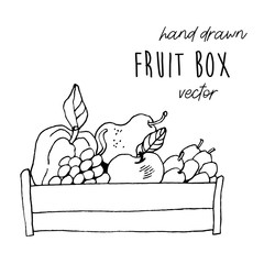 Wooden fruit box hand drawn vector illustration.