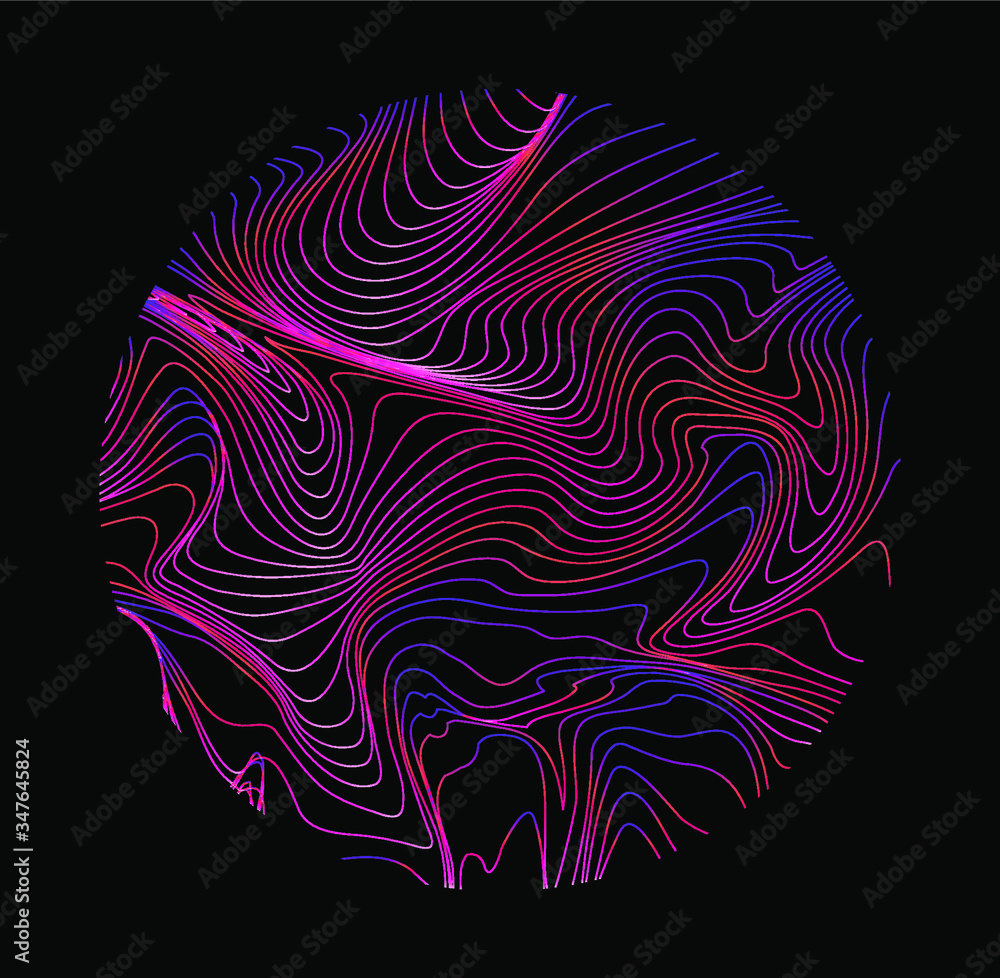 Aufkleber Illuminated holographic circle with glitched texture made by generative algorithm. Retrofuturistic illustration in 80s-90s synthwave and retrowave chromatic spectrum colors.