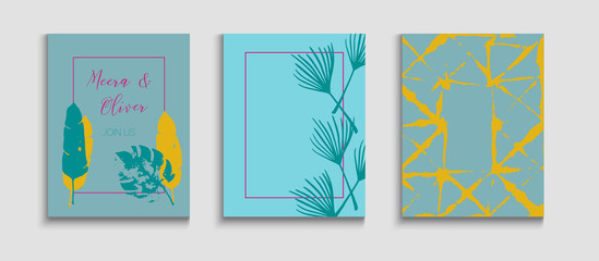 Abstract Hipster Vector Posters Set. Japanese Style Invitation. Hand 