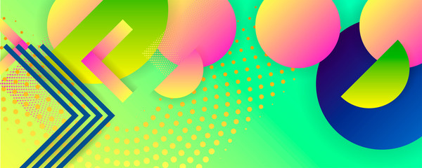 Bright juicy colors background with geometric elements, lines and dots for text, universal design, banner concept