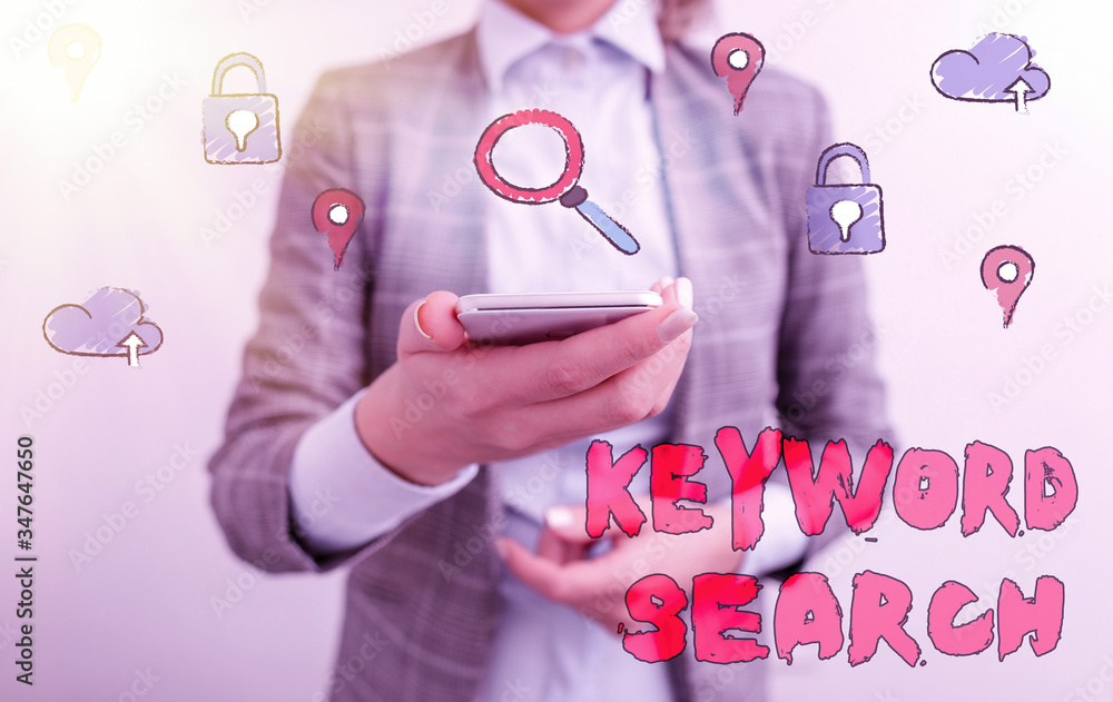 Poster text sign showing keyword search. business photo showcasing using word or term to look correct subje