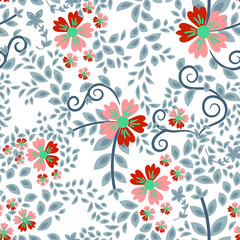 Abstract flowers seamless pattern. Colorful vector background - 347648809