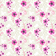 Abstract flowers seamless pattern. Colorful vector background - 347648849
