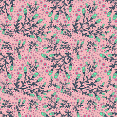 Abstract flowers seamless pattern. Colorful vector background - 347648892